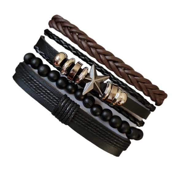 Unisex Leather Bracelet 4 Piece Set - Picture 1 of 8